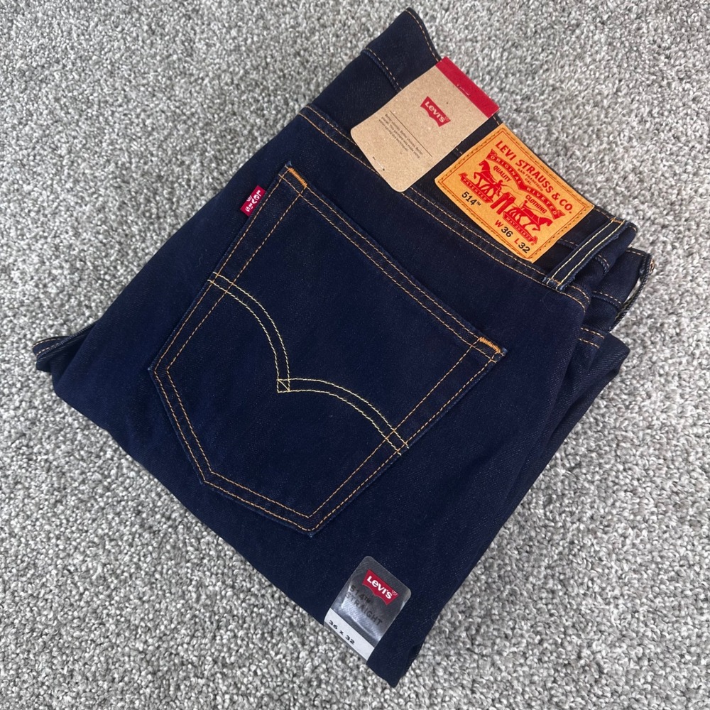 Levis 514 Straight Fit Jeans Mens 36x32 Dark Wash Indigo Denim Pants Street NEW
